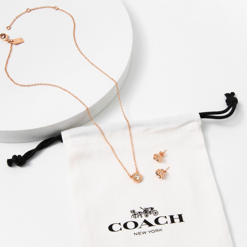 Coach Open Circle Necklace and Tea Rose Earrings Set - Picture 3 of 3